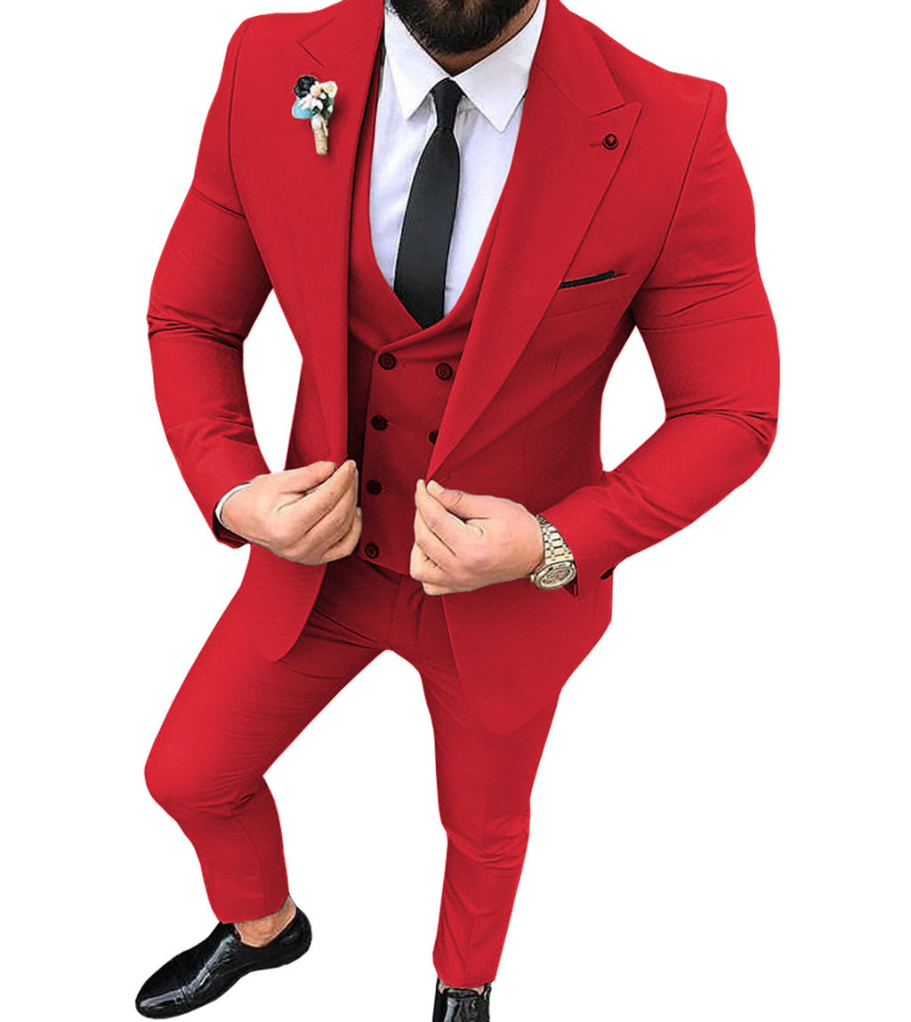 Men's Slim Fit Business Suit with Collar - Multiple Colors & Sizes
