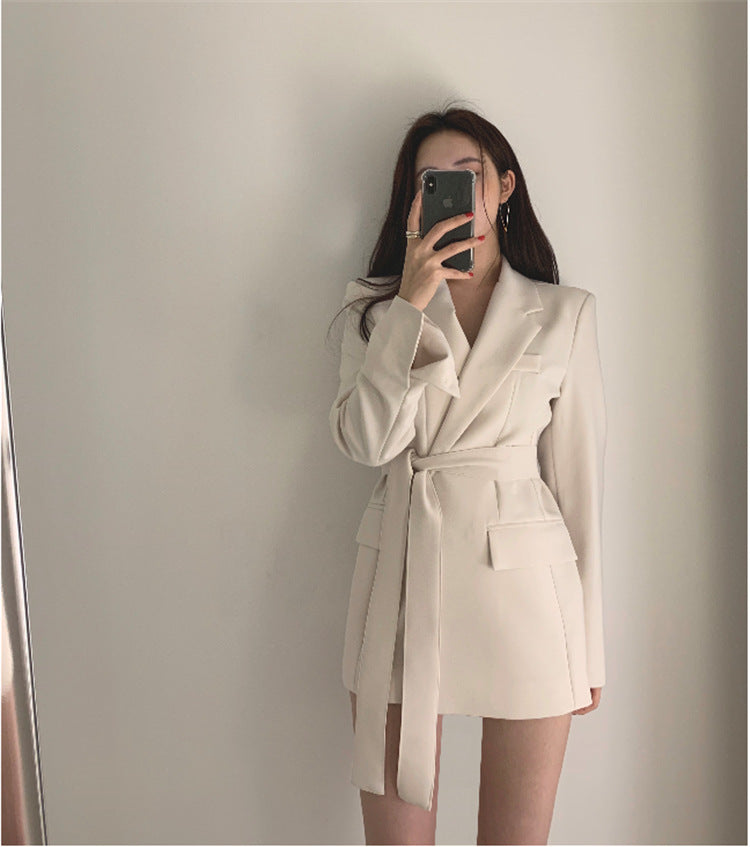 Petit blazer de costume coréen ajusté pour femme, style britannique