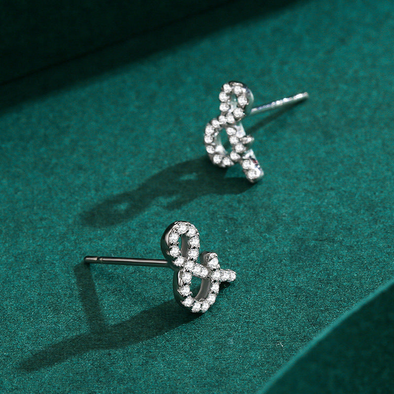 Boucles d'oreilles clous en argent sterling S925 avec zircon, motif symbole simple