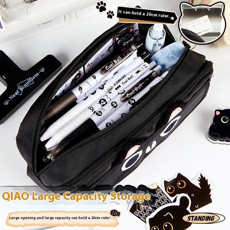 Fashion Cat Canvas Large Capacity Stationery Bag