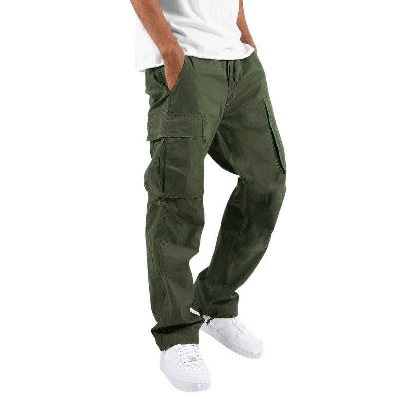 Pantalon Décontracté Multipoches avec Cordon de Serrage en Mélange de Coton