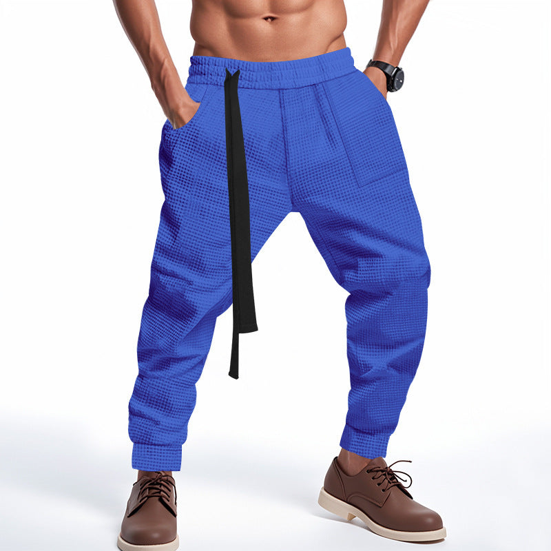 Men's Casual Pants Solid Waffle Male Hip Hop Streetwear Track Pants