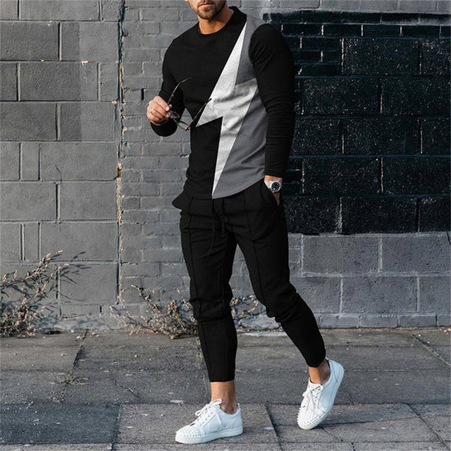Men's Digital Print Polyester Long Sleeve Crewneck Top