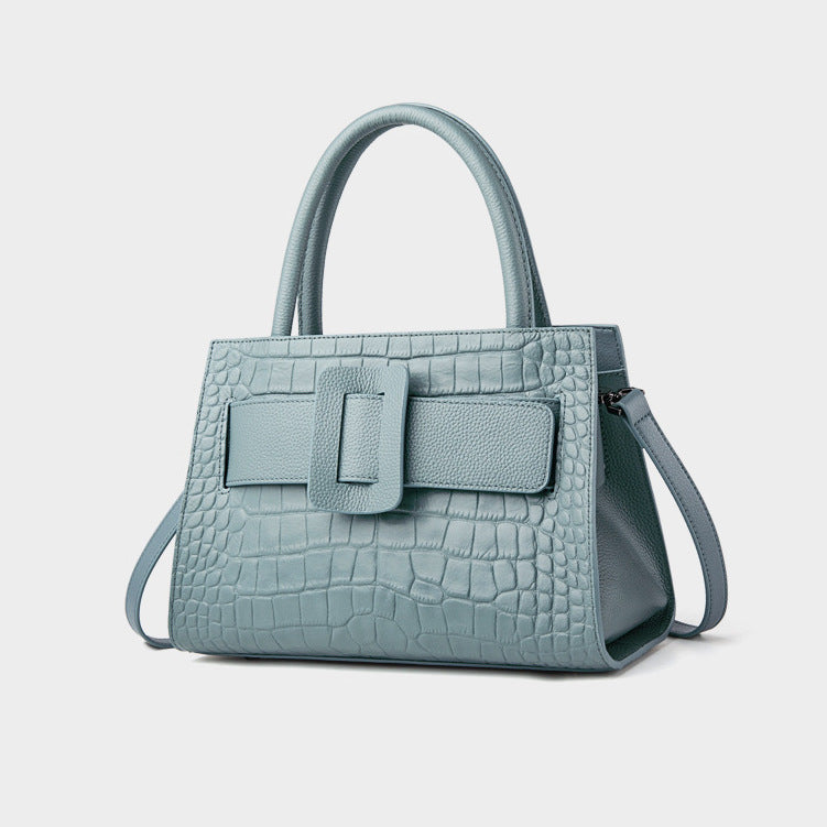Women's Genuine Leather Cloud Blue Double-Strap Crossbody Bag