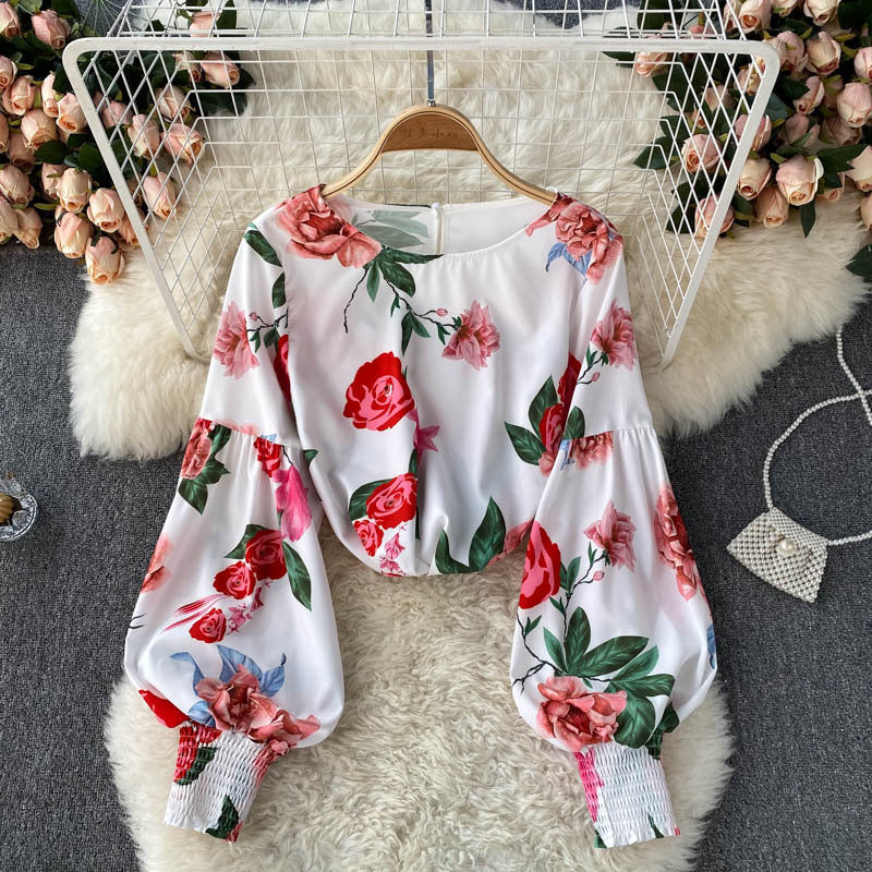 Retro Style White Puff Sleeve Blouse, Medium Length, Loose Fit