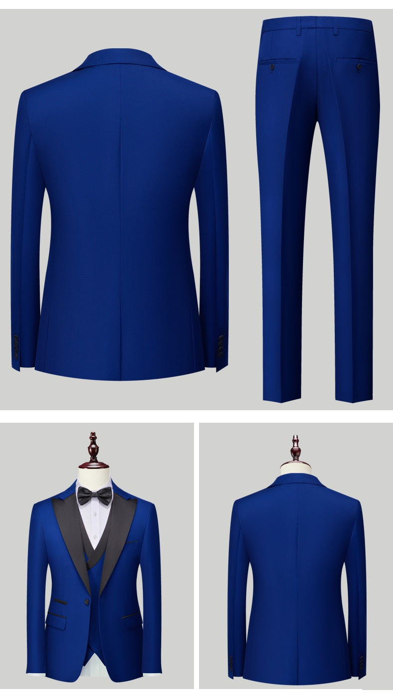 Men's Slim-Fit Three-Piece Cotton Blend Suit
