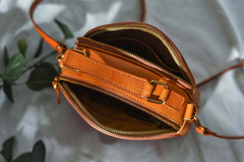 Sac bandoulière double zip squelette en cuir véritable rétro japonais
