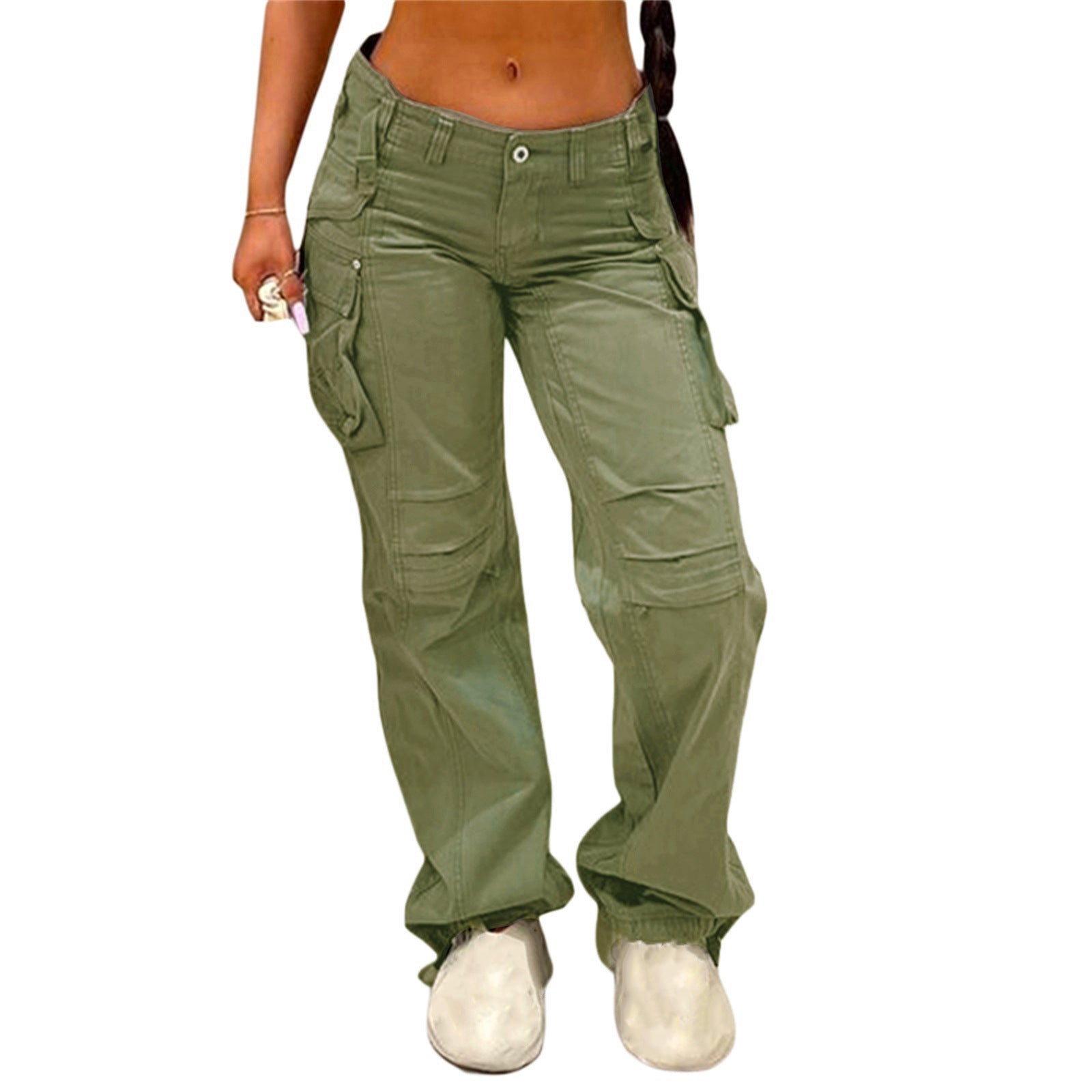 Pantalon cargo multipoches ample et droit pour femme