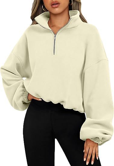 Women’s Loose Sport Pullover Hoodie Winter Zipper Stand Collar Thick Warm Sweatshirt Solid Color