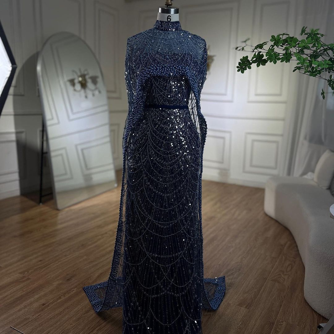 Robe de soirée longue de luxe perlée pour femme