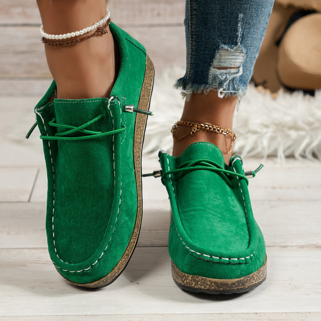 Chaussures plates décontractées à enfiler avec élastique vert pour femme
