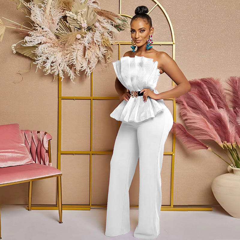 Sexy Off Shoulder Solid Color Jumpsuit Sleeveless Casual Suit