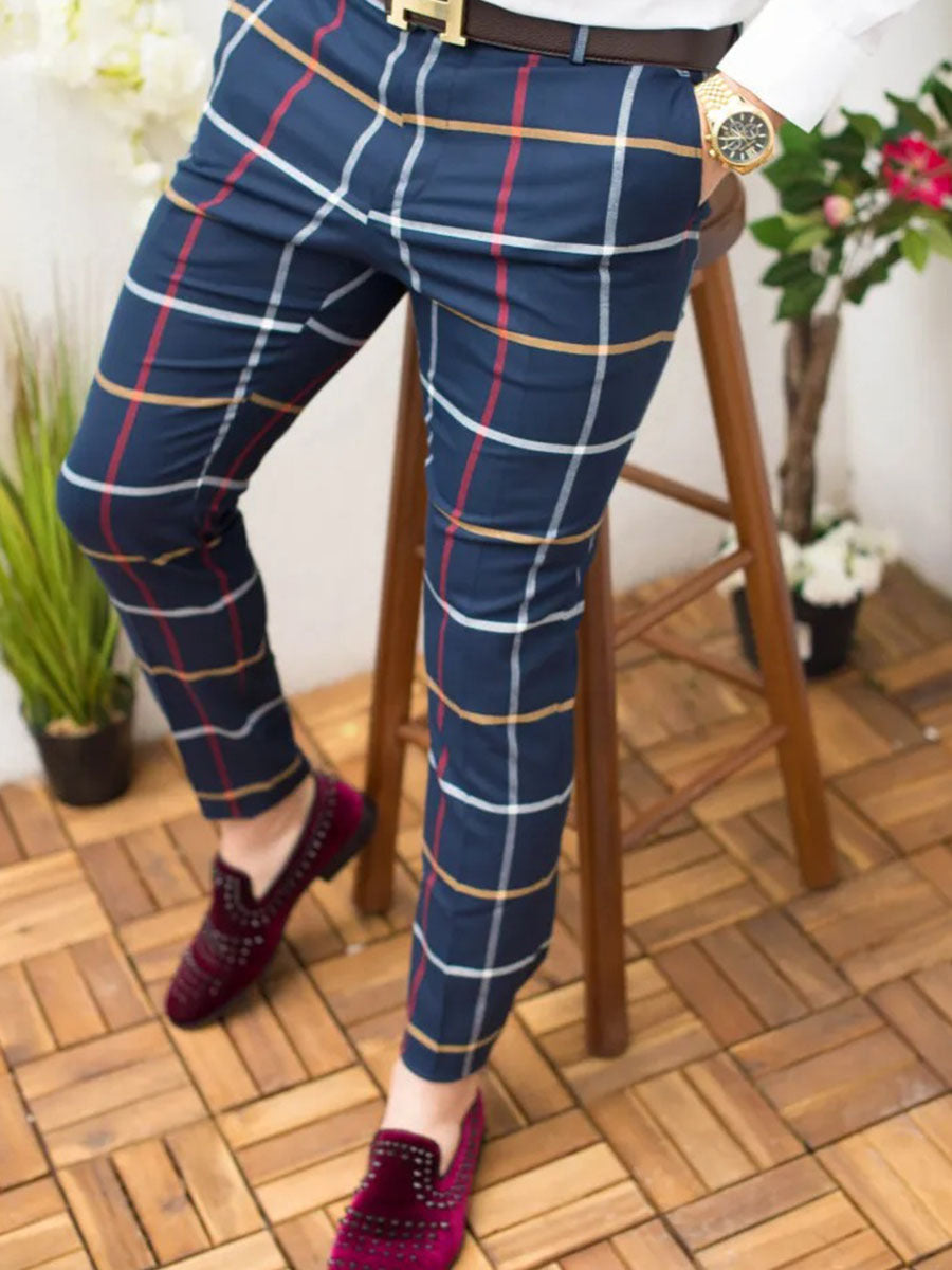 Autumn Men's Plaid Casual Suit Pants Straight Fit