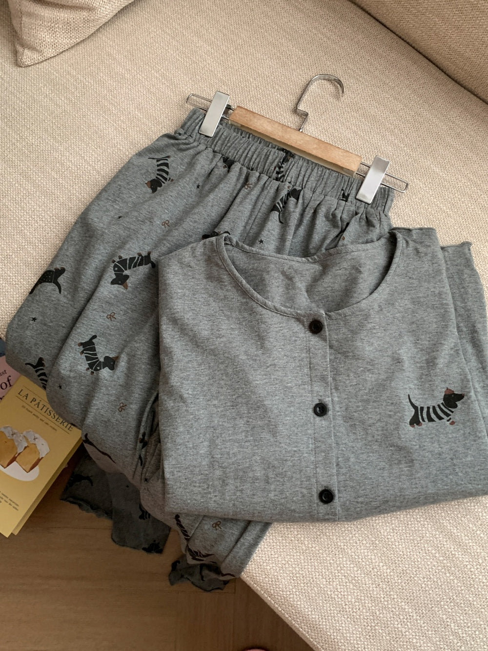 Ensemble pyjama en coton imprimé pour femme, pantalon et manches longues