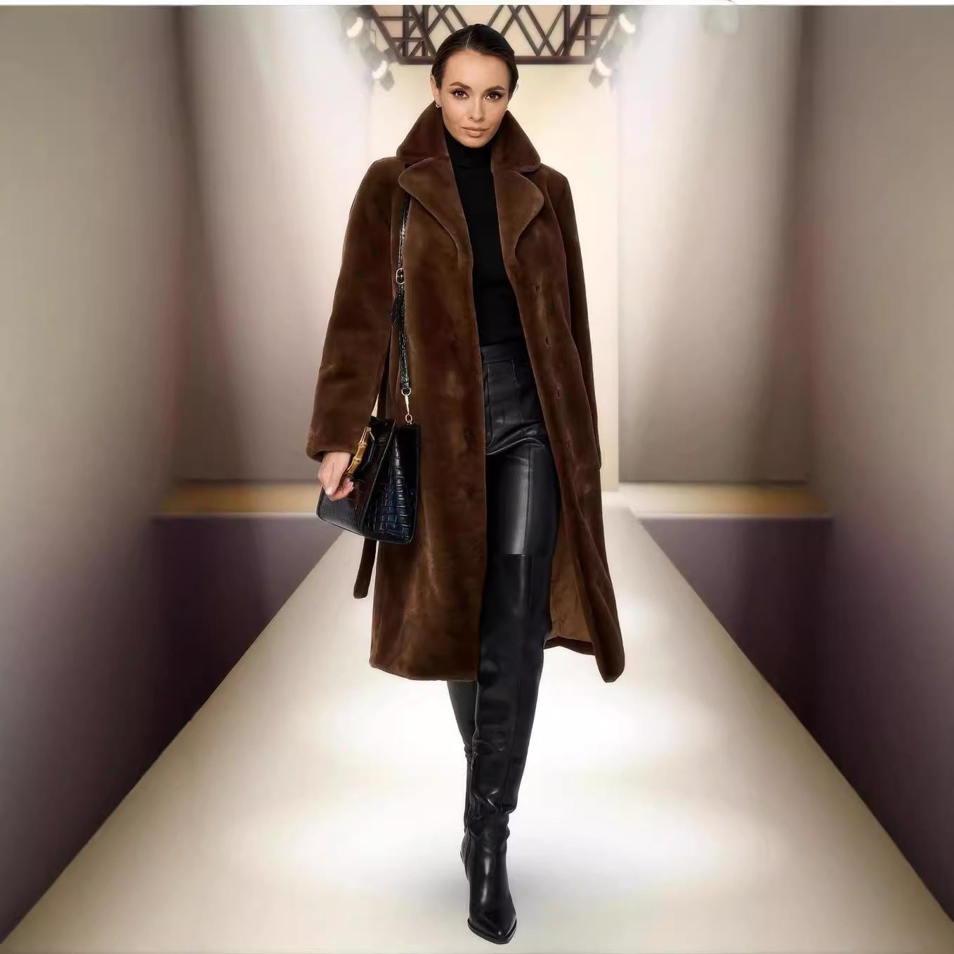 Thickened Long Plush Artificial Fur Cotton Coat Trench