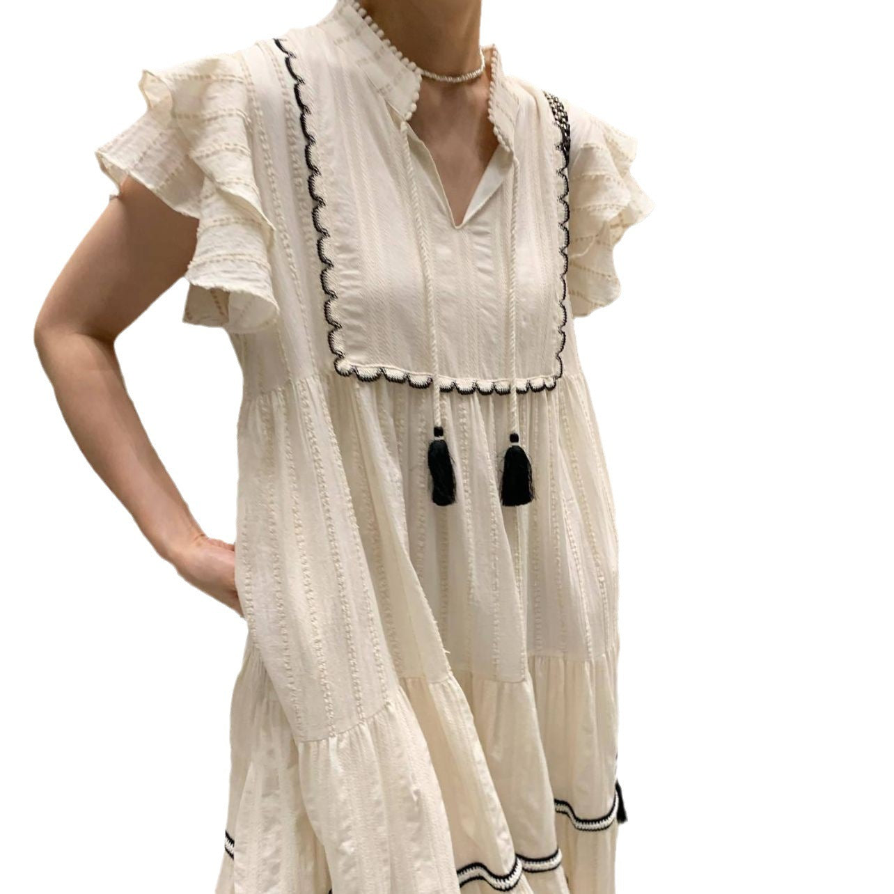 Sweet Fashion Tassel Decorative Stitching Flounced Skirt