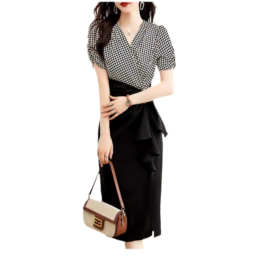 Elegant High Waist Plaid Mid-Length Sheath Skirt for Office Women