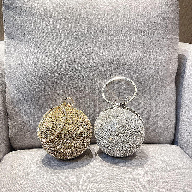 Women's Rhinestone Round Ball Dinner Bag - Gold & Silver, 14cm