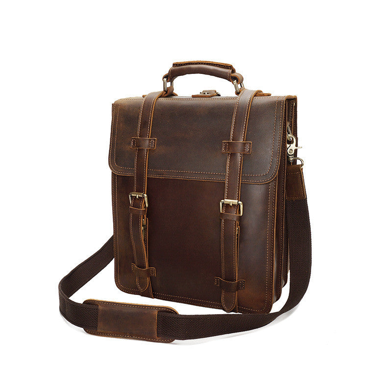 Men's Vintage Crazy Horse Leather Backpack Brown