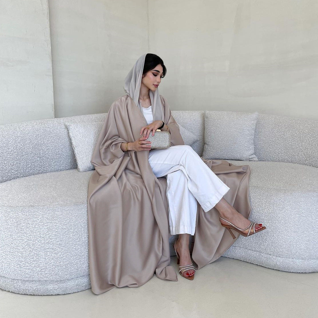 Soft Light Batwing Sleeve Apricot Purple Robe, Free Size