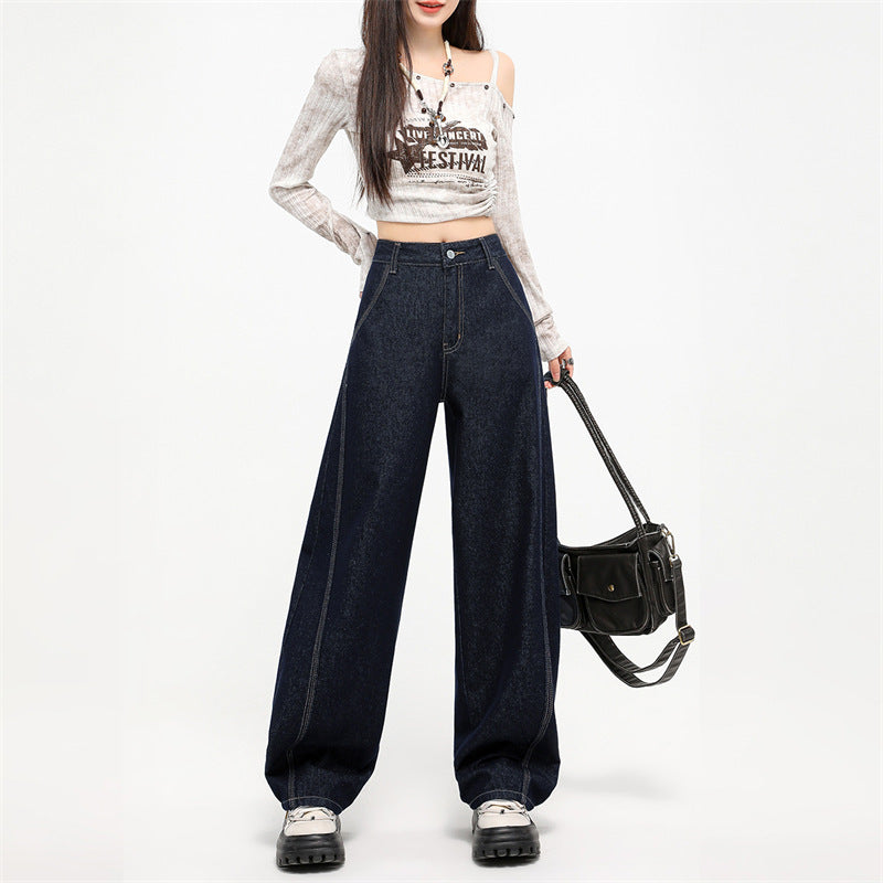 Spring Split Patchwork Retro Casual Wide Leg Denim Jeans