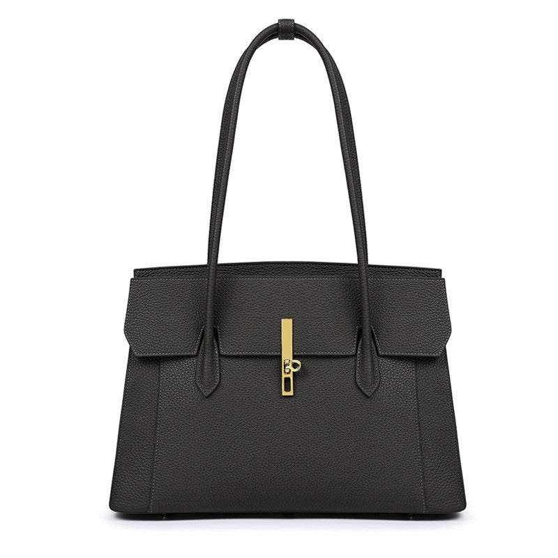Women's Genuine Leather Large Capacity Solid Color Tote Bag