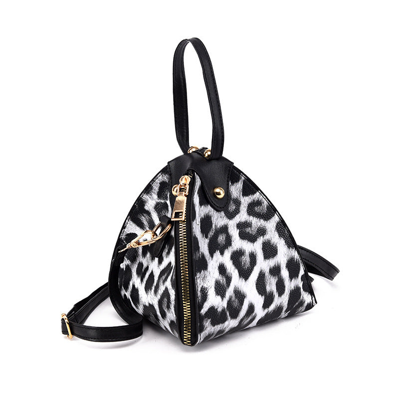 Small Triangle Handbag PU Zipper Bag with Snakeskin & Leopard Patterns