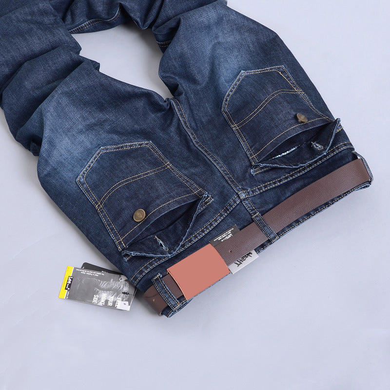 Men's Dark Blue Slim Straight Jeans Fall Winter