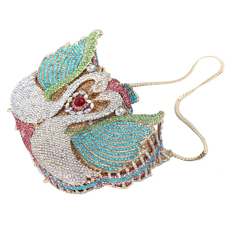 Color Moon Full Swan Small Sequin Shoulder Bag With Diamonds