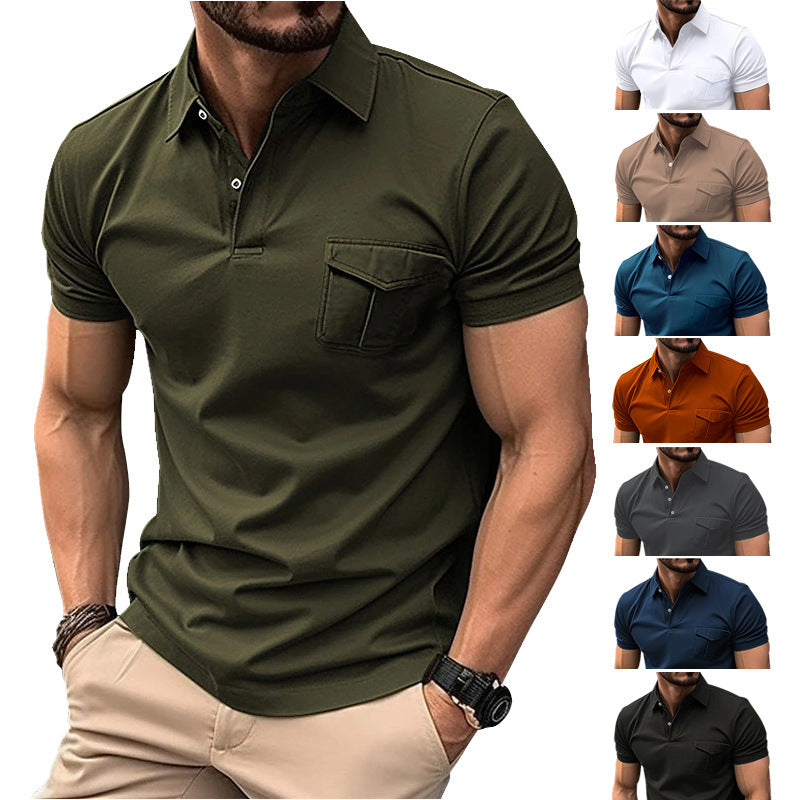 Men's Loose Fit Polo Shirt with Zipper Pocket, Short Sleeve, Multiple Colors, Sizes S-XXXL
