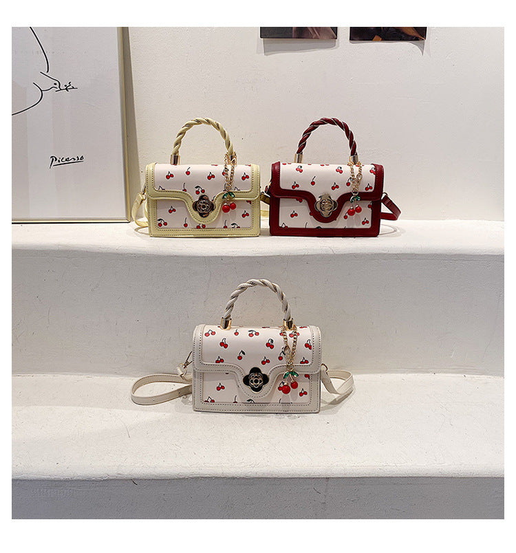 Cherry Twist Small Square Portable Bag - PU, 20cm
