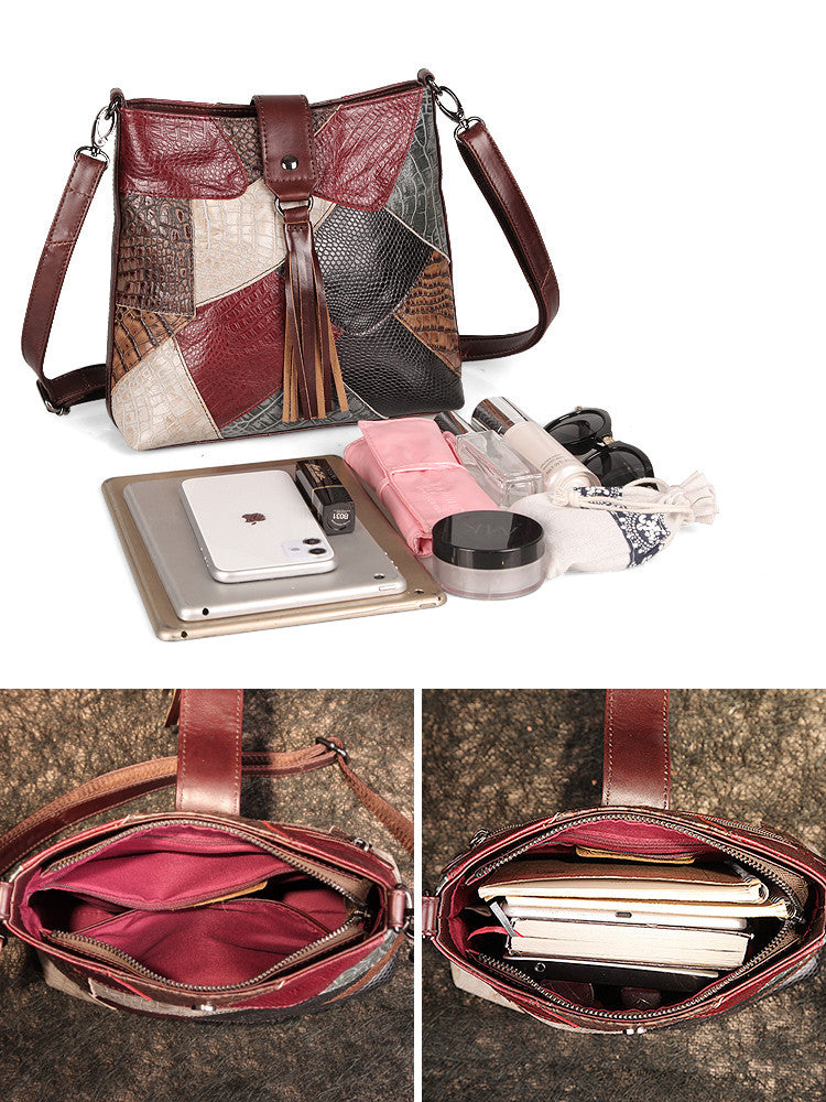 Fringed Soft Cowhide Leather Bucket Messenger Bag