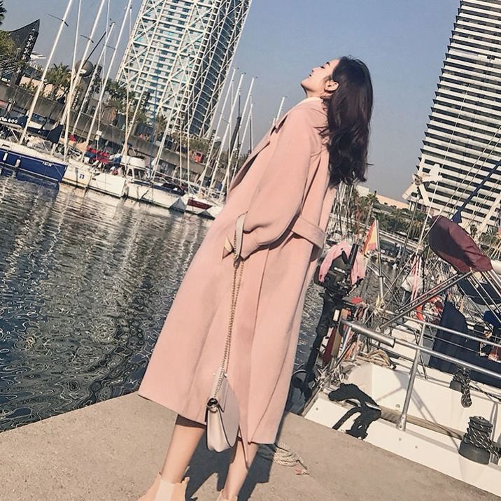 Women’s Autumn Winter Thickened Woolen Coat with Cinched Waist