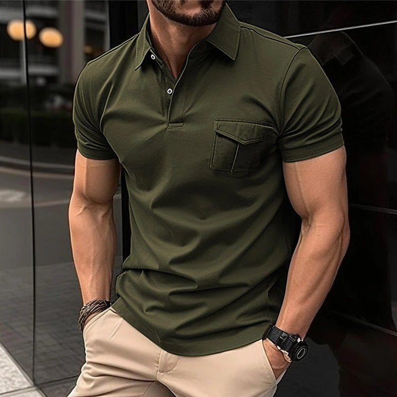 Men's Loose Fit Polo Shirt with Zipper Pocket, Short Sleeve, Multiple Colors, Sizes S-XXXL