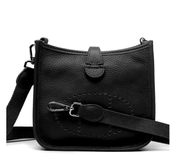 Women's Cowhide Hollow Bucket Shoulder Messenger Bag