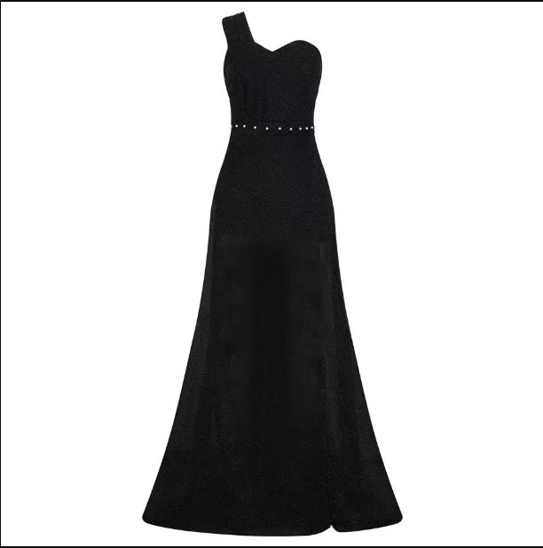 Women's One-Shoulder Sleeveless Bronzing Split Dress