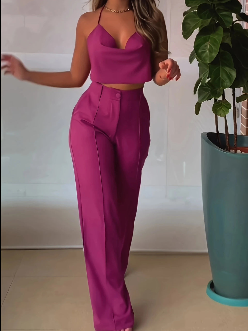 Polyester Fiber Women's Top Set S-XL