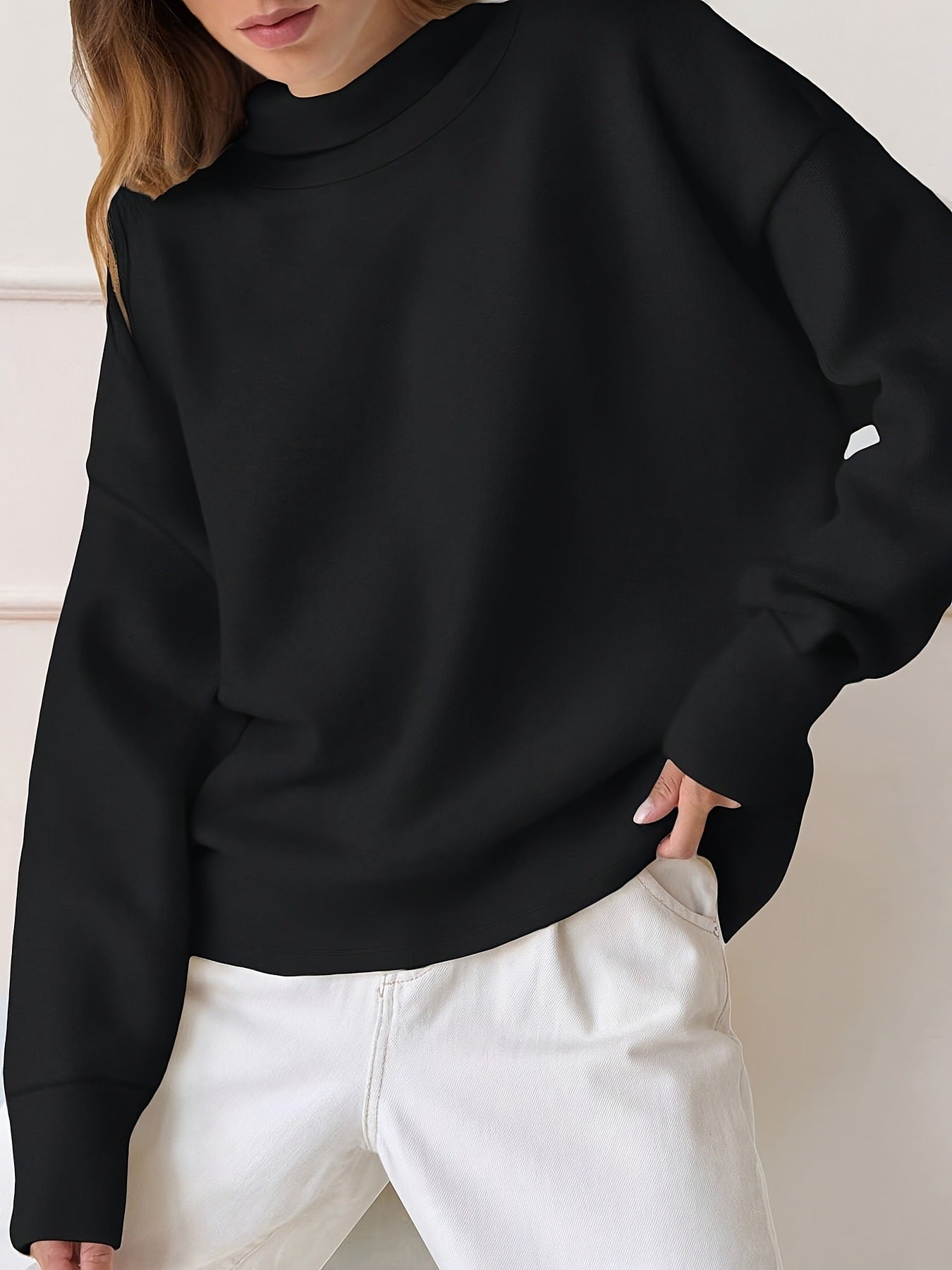 Fashion Simple Solid Color Long Sleeve Sweatshirt Versatile