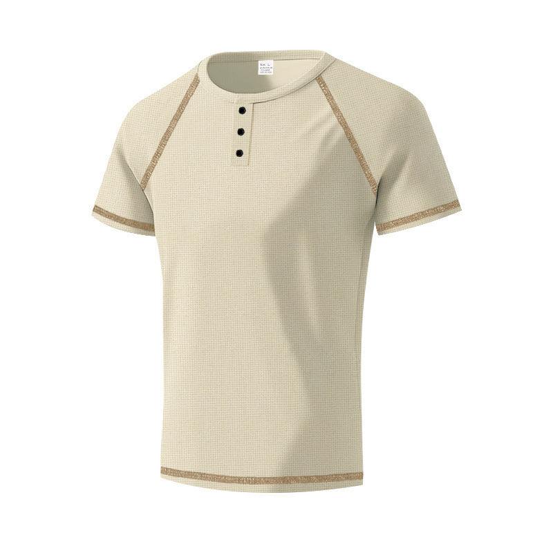 Heavy Contrast Color Raglan Slim Pullover T-Shirt