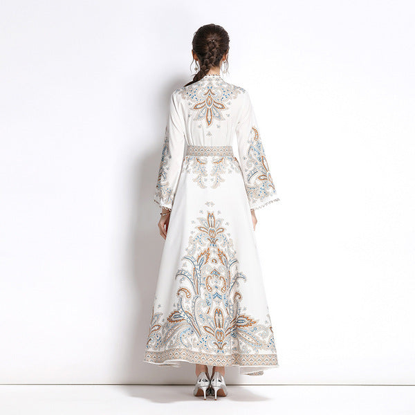 Retro Middle East Style White Bell Sleeve Dress