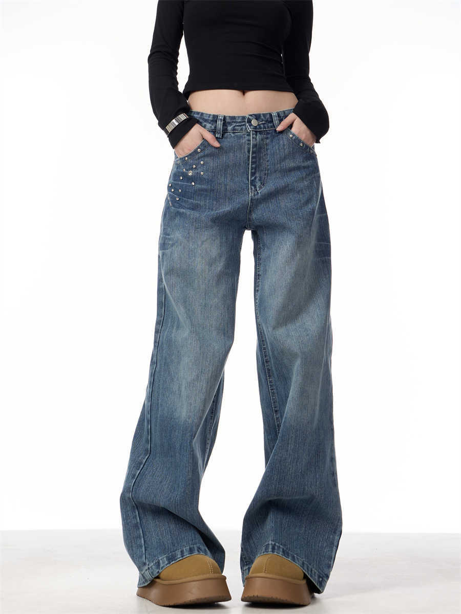Women's High Waist Wide Leg Baggy Jeans Straight Trousers
