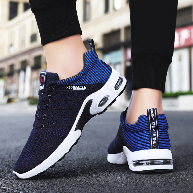 Men's Mesh Lace-Up Sneakers Lightweight Breathable Outdoor Running Shoes with Striped Design