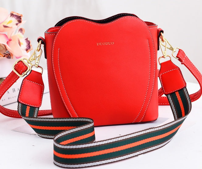 Women's Peach Heart PU Shoulder Bag Crossbody Bucket Bag