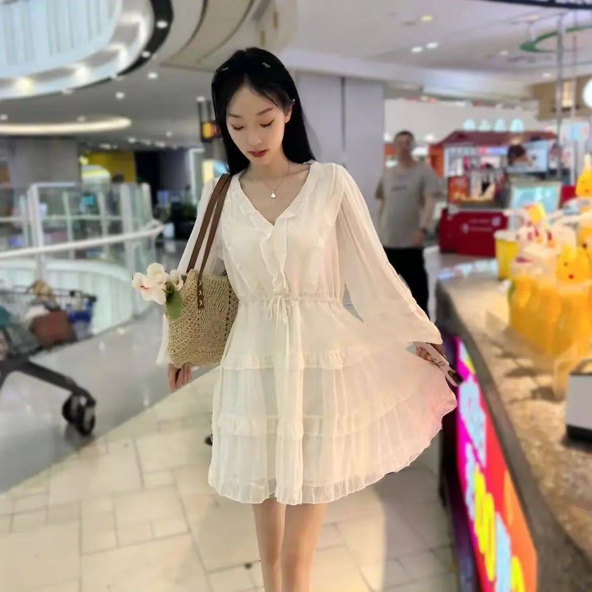 Solid Color Versatile French Black Dress Summer Women