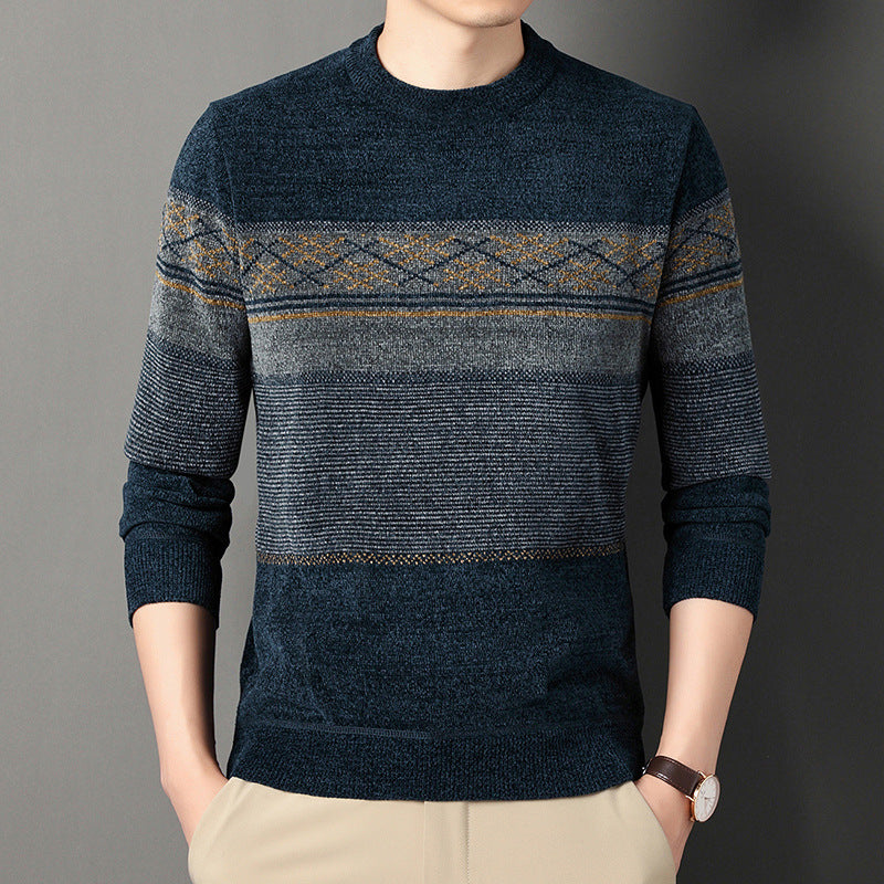 Chenille Velvet Padded Thick Warm Jacquard Sweater for Middle-Aged Men