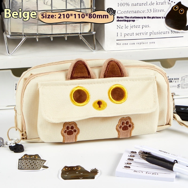 Fashion Cat Canvas Large Capacity Stationery Bag
