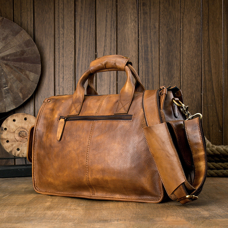 Men's Brown Top Layer Cowhide Leather Crossbody Shoulder Bag