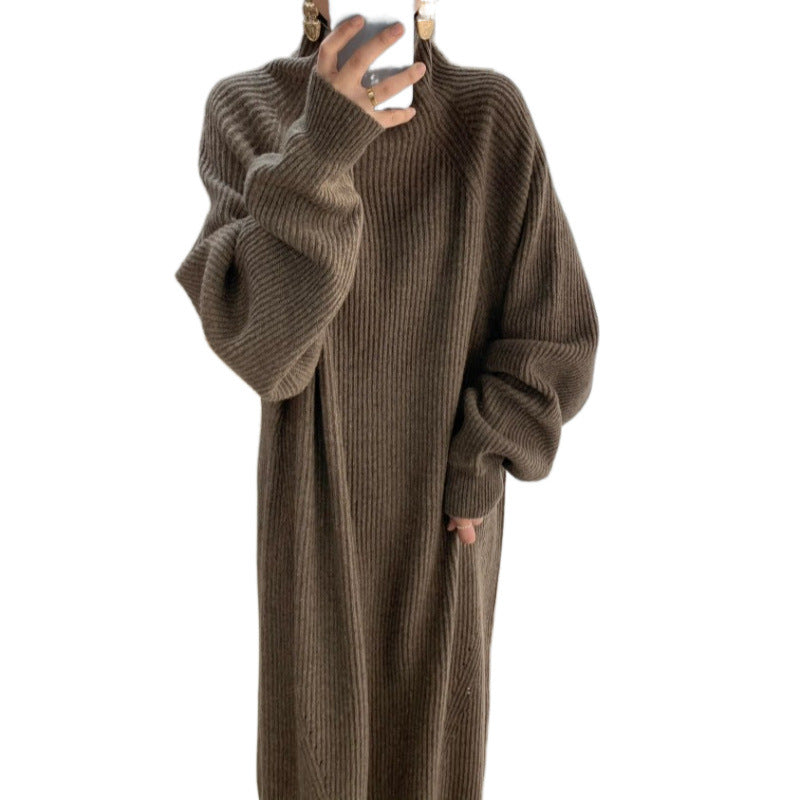Robe pull droite à rayures en maille raglan et manches tombantes