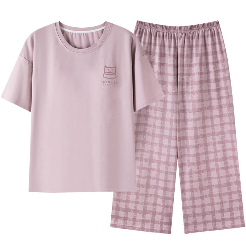 Padded Cotton Pajama Set with Short Sleeves and Cropped Pants