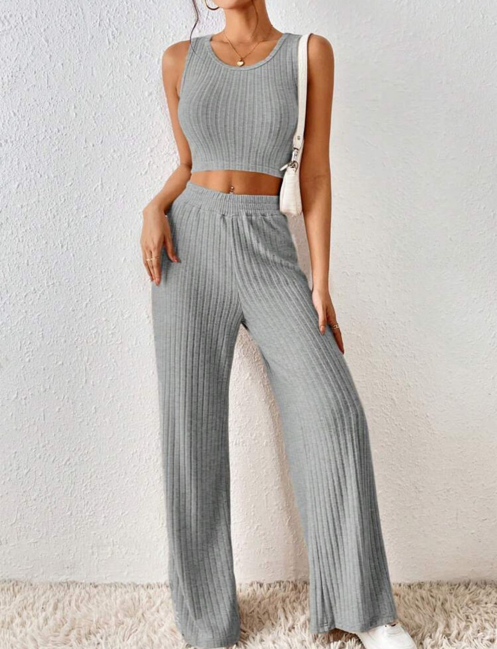 Knitted Vest and High Waist Trousers Suit for Women